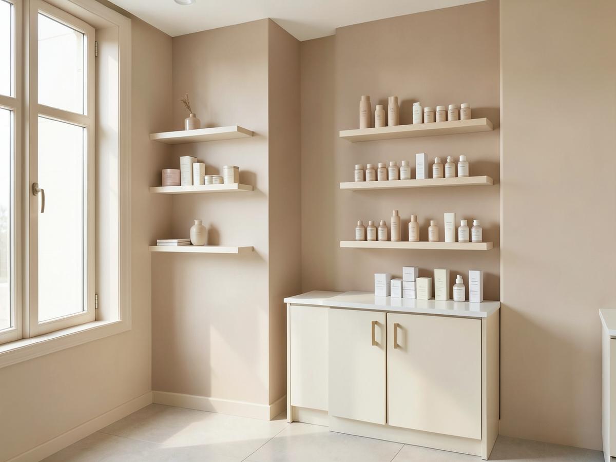 Ruhiger, hochwertiger Empfangsbereich einer dermatologischen Praxis
